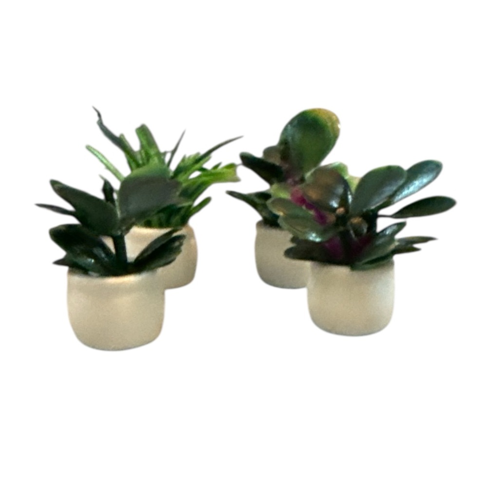Elegant Green Miniature Artificial Plant Set in Cream Pots